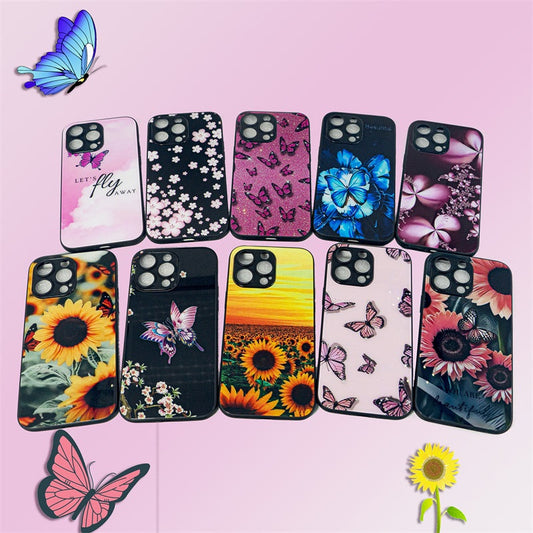 10pcs Butterfly & Flower Soft&Glass Hard Cases Fine & Warm Phone Protective Covers for iPhone&Samsung Only