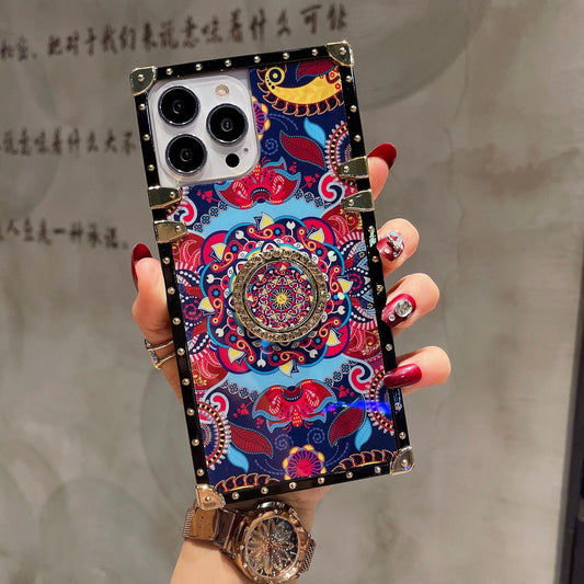 CASETIF Colorful Wind Chimes Dreamcatcher Square Case with Diamond Stand and Corner Cover for Most Apple iPhone Samsung