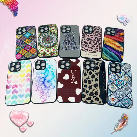 10pcs Simple & Elegant Soft&Glass Hard Cases with Exotic Style  Phone Protective Covers for iPhone&Samsung Only
