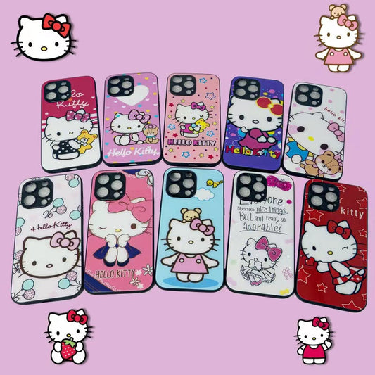 10pcs Hello Kitty Glass Hard Cases, Lovely & Girly Phone Protective Covers for iPhone&Samsung Only