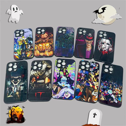 10pcs Horror Style Soft&Glass Hard Cases with Diverse Theme Design Phone Protective Covers for iPhone&Samsung Only