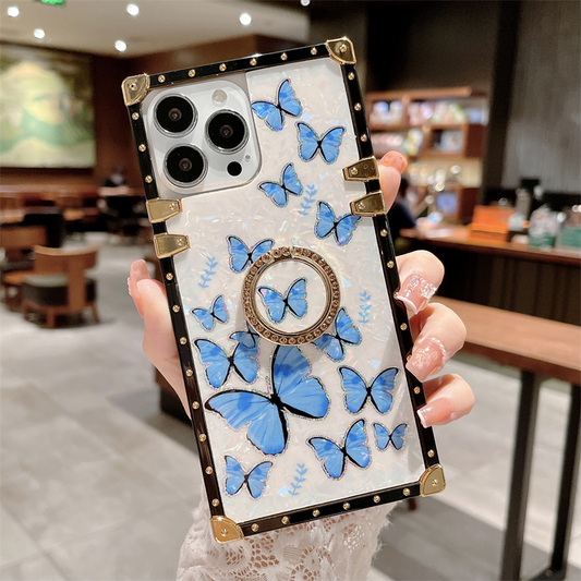 CASETIF Shell Pattern Butterfly Square Case with Diamond Stand, Four Corner Protection, for all Apple Samsung,