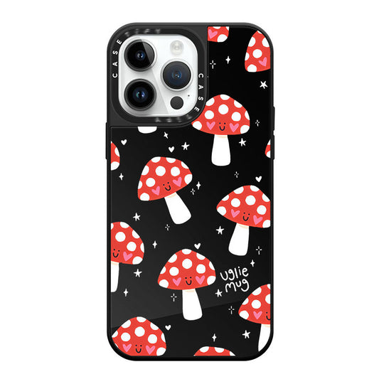 CASETiF Cute Little Mushroom Mobile Phone Case with A Cheerful Smiley Face, Suitable for IPhone , Starry Sky Cool Black Mirror Mobile Phone Hard Case, Anti-drop Protective Soft Case