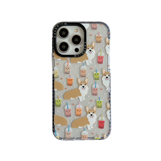 CASETIF, Girly &cutely iPhone Case with Full Screen Milk Tea Corgi for iPhone  Couple Protective Case for Girls Women